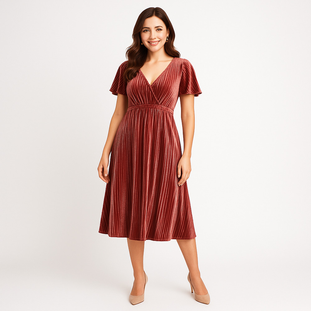 NWT Briggs Women’s Pleated Velvet Midi Dress – Size XS (Pink Rose)
